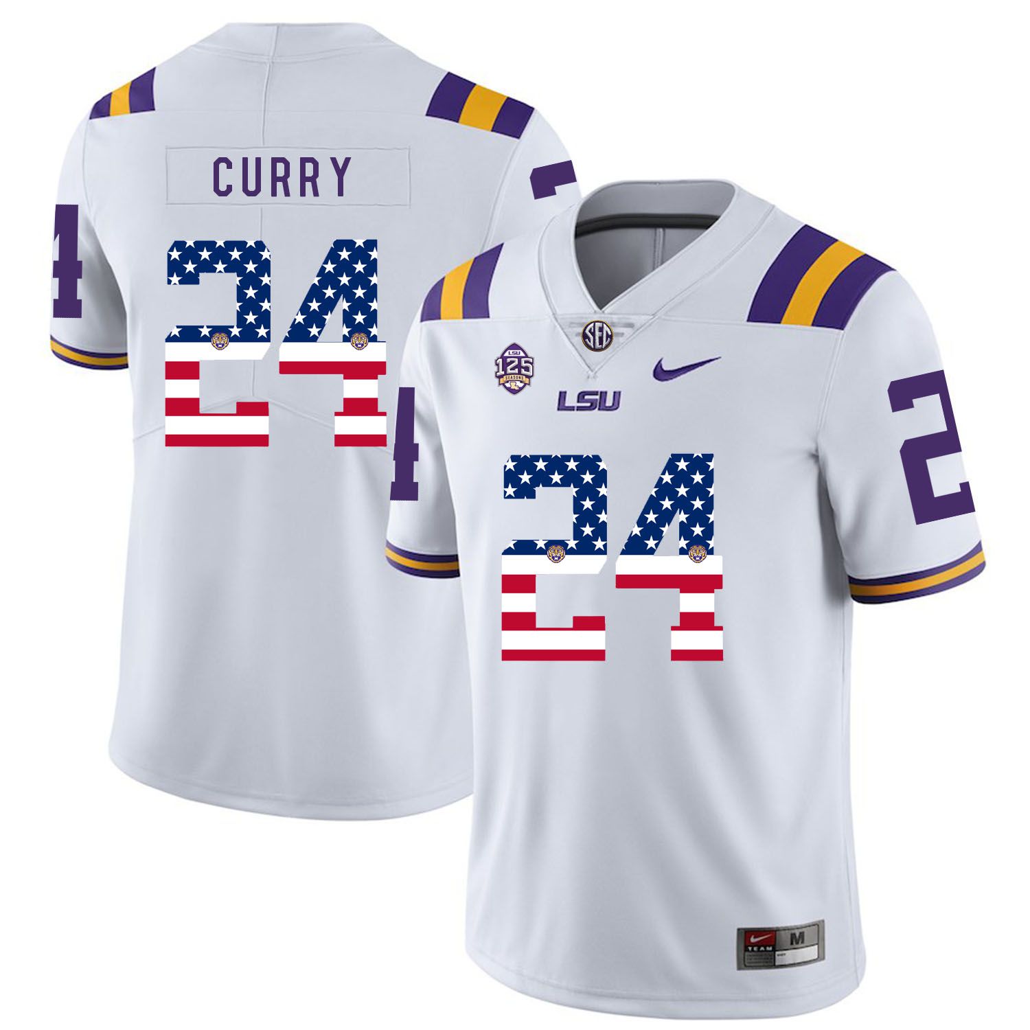 Men LSU Tigers #24 Curry White Flag Customized NCAA Jerseys->customized ncaa jersey->Custom Jersey